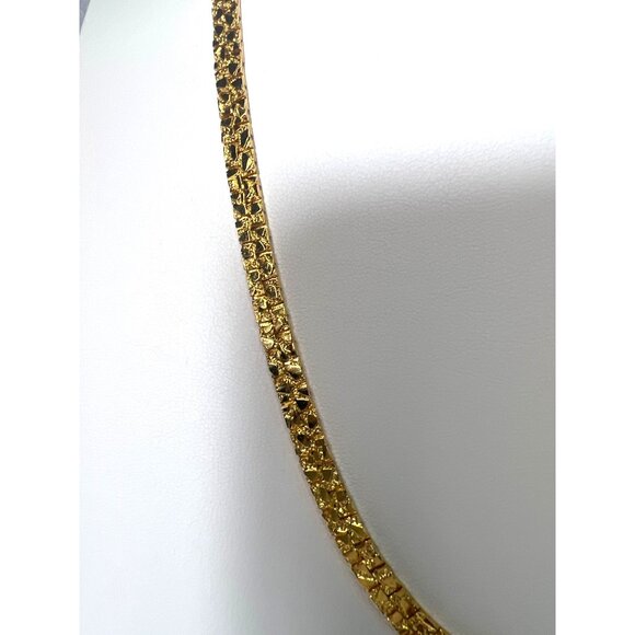 Vintage Unisex 24" Gold-Tone Nugget Textured Chain Necklace Fold-over Clasp - Picture 4 of 8